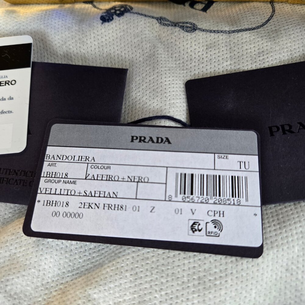 Prada Cahier Navy Blue Velvet City Calf Saffiano Leather Crystal Handbag Bag - Picture 11 of 12